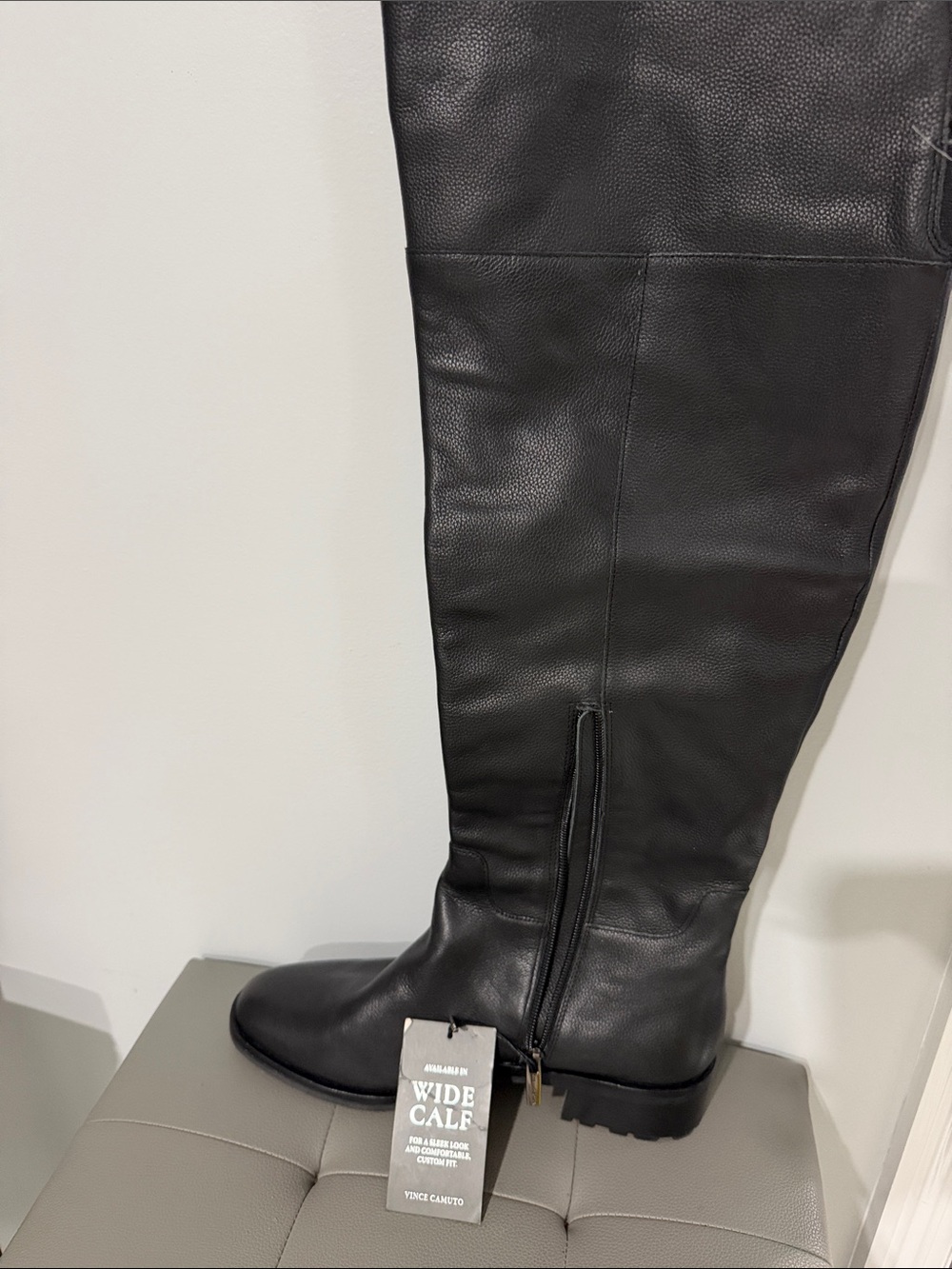 Vince Camuto Black Leather Over-the-Knee Wide Calf Boots